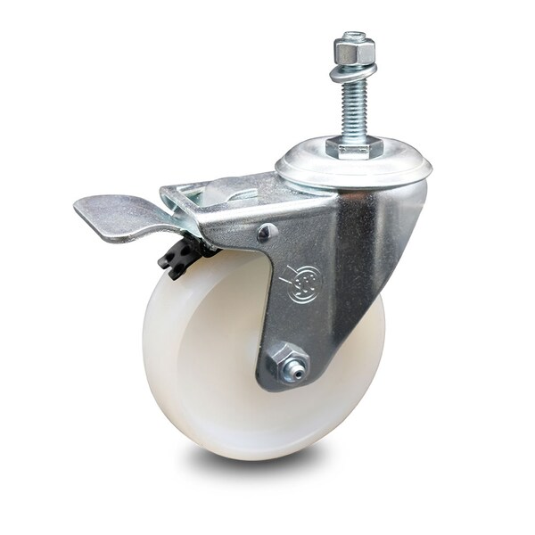 4 Inch Nylon Wheel Swivel 3/8 Inch Threaded Stem Caster Total Lock Brake SCC